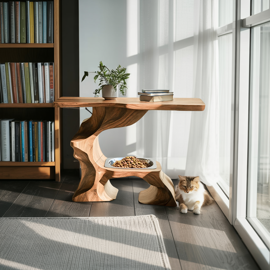 Farmhouse Style Wooden Dog Bowl For Pet Feeding