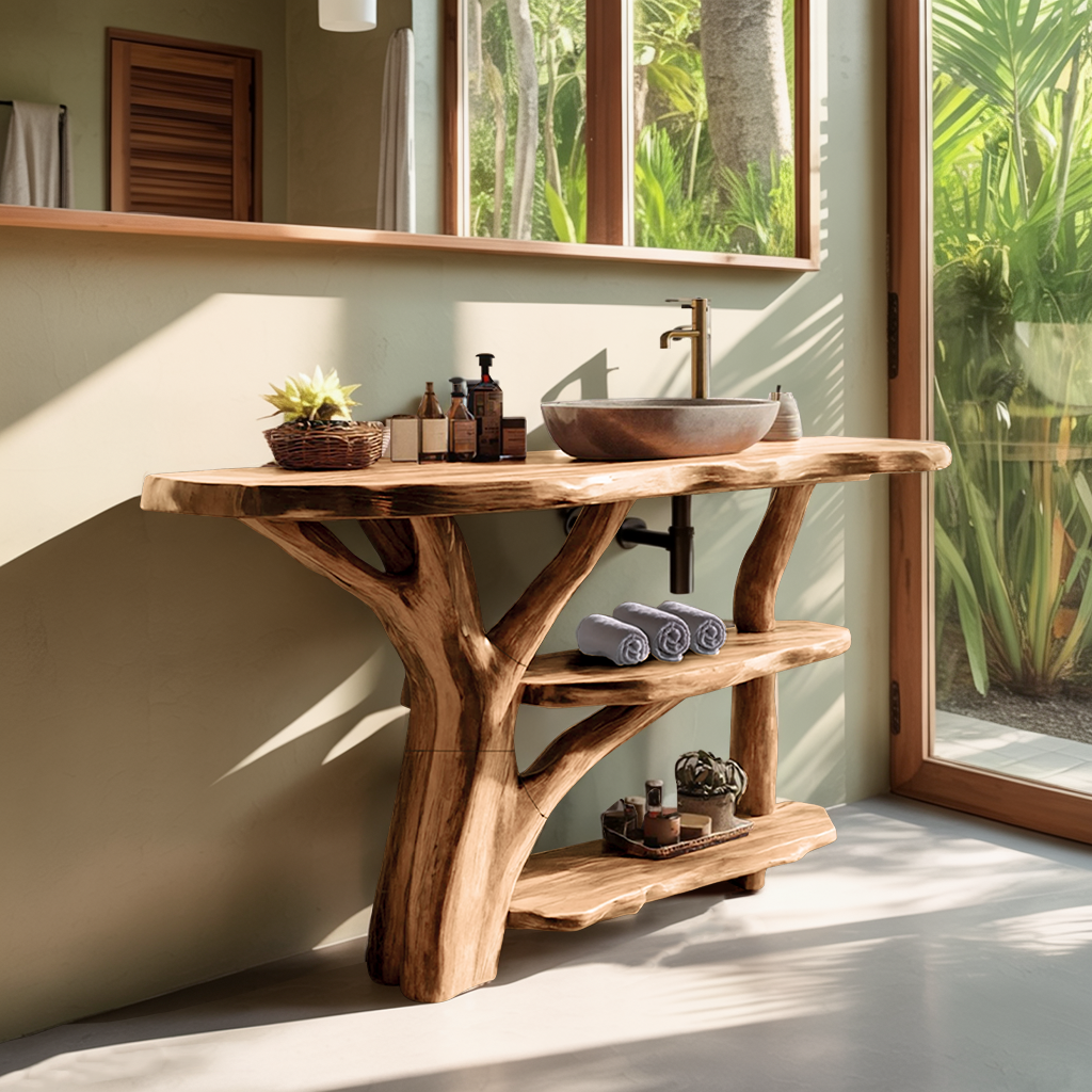 Modern Wooden Live Edge Bathroom Vanity For Stylish Furniture Design