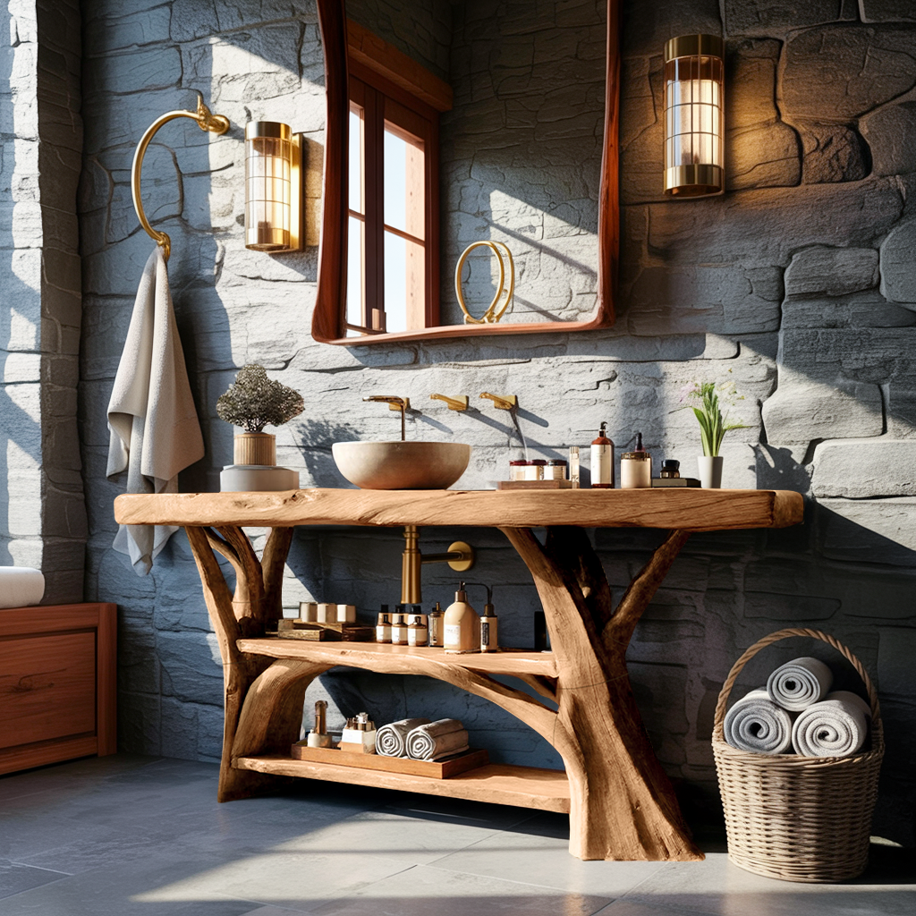 Handcrafted Wooden Live Edge Bathroom Vanity For Bathroom Furniture Decor