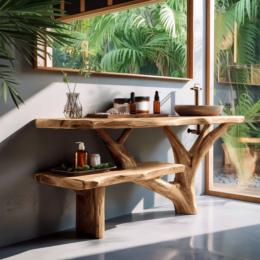 Farmhouse Wooden Live Edge Bathroom Vanity For Bathroom Design