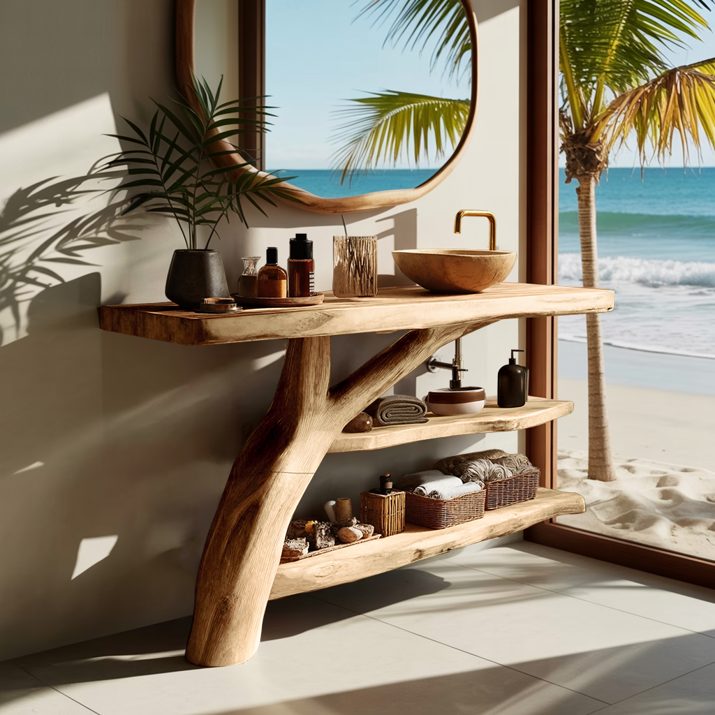 Handcrafted Live Edge Tree Trunk Vanity For Modern Bathroom Furniture Decor