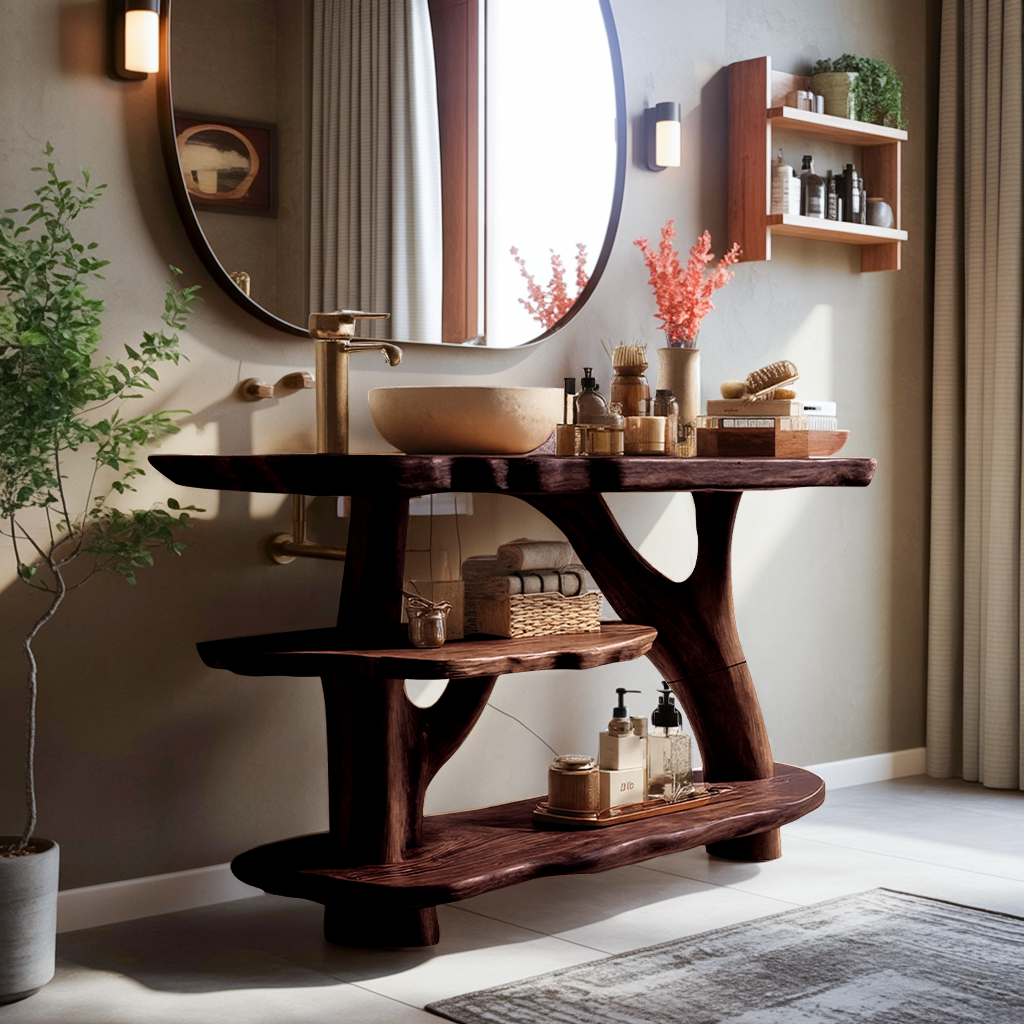 Farmhouse Live Edge Tree Trunk Vanity For Country Style Furniture Decor