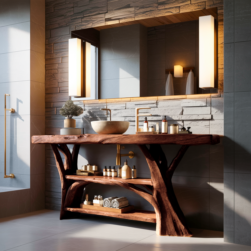 Handcrafted Wooden Live Edge Bathroom Vanity For Bathroom Furniture Decor
