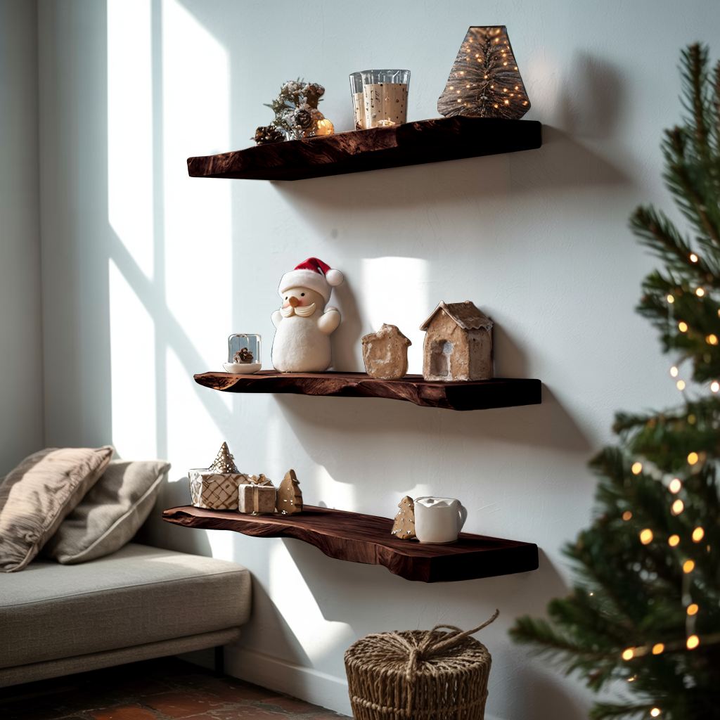 Handcrafted Live Edge Floating Shelf For Entryway Xmas Design