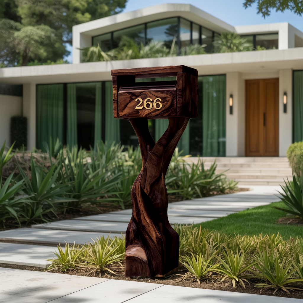 Farmhouse Wooden Sculpture Mailbox For Patio Rustic Garden Design