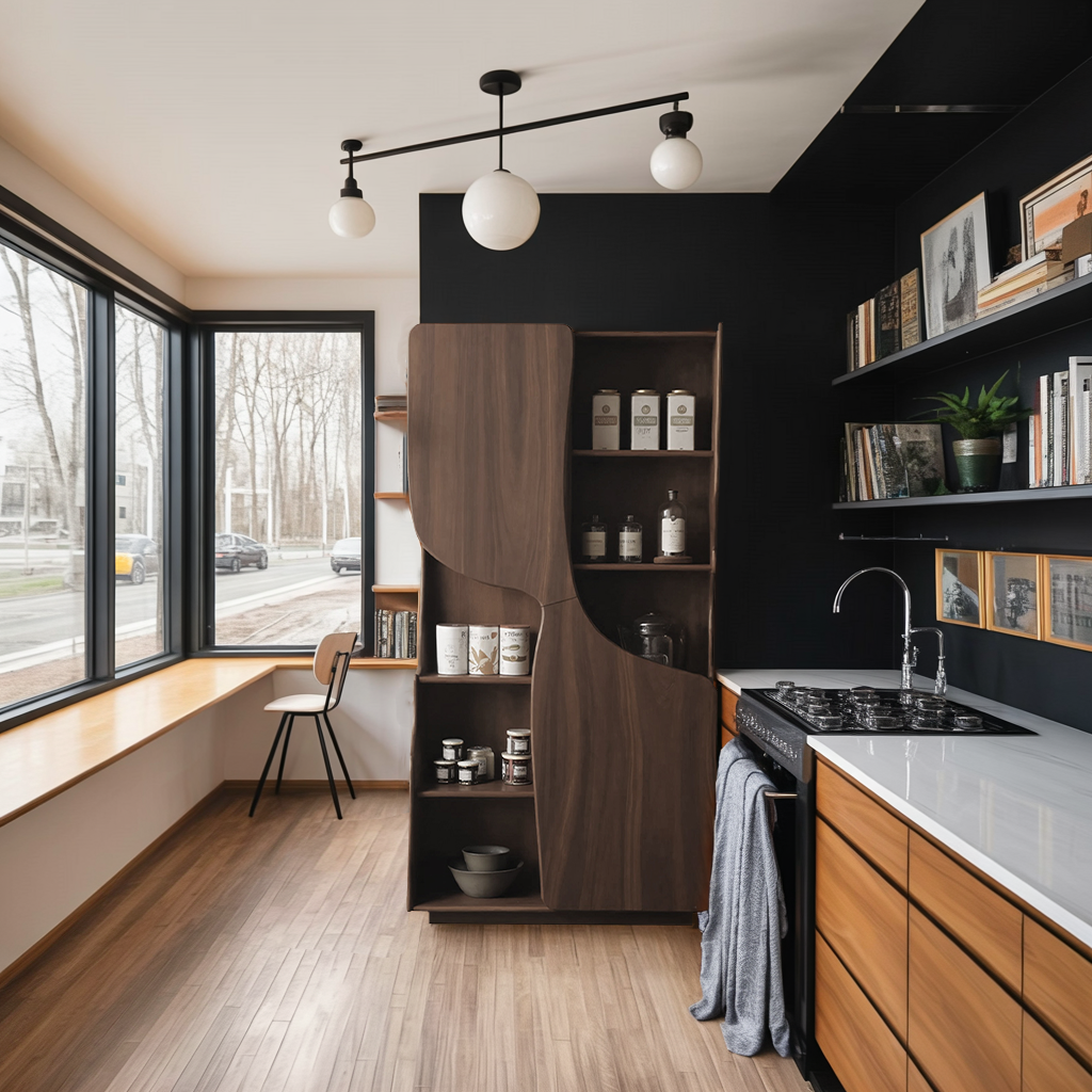 Modern Sculptural Cabinet With Curved Doors For Kitchen And Living Room