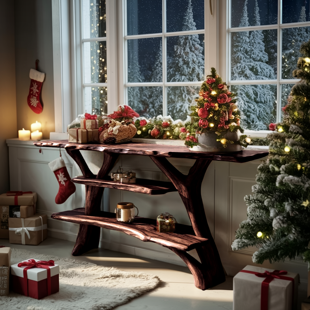 Farmhouse Solid Wood Console Table For Seasonal Christmas Entryway Design