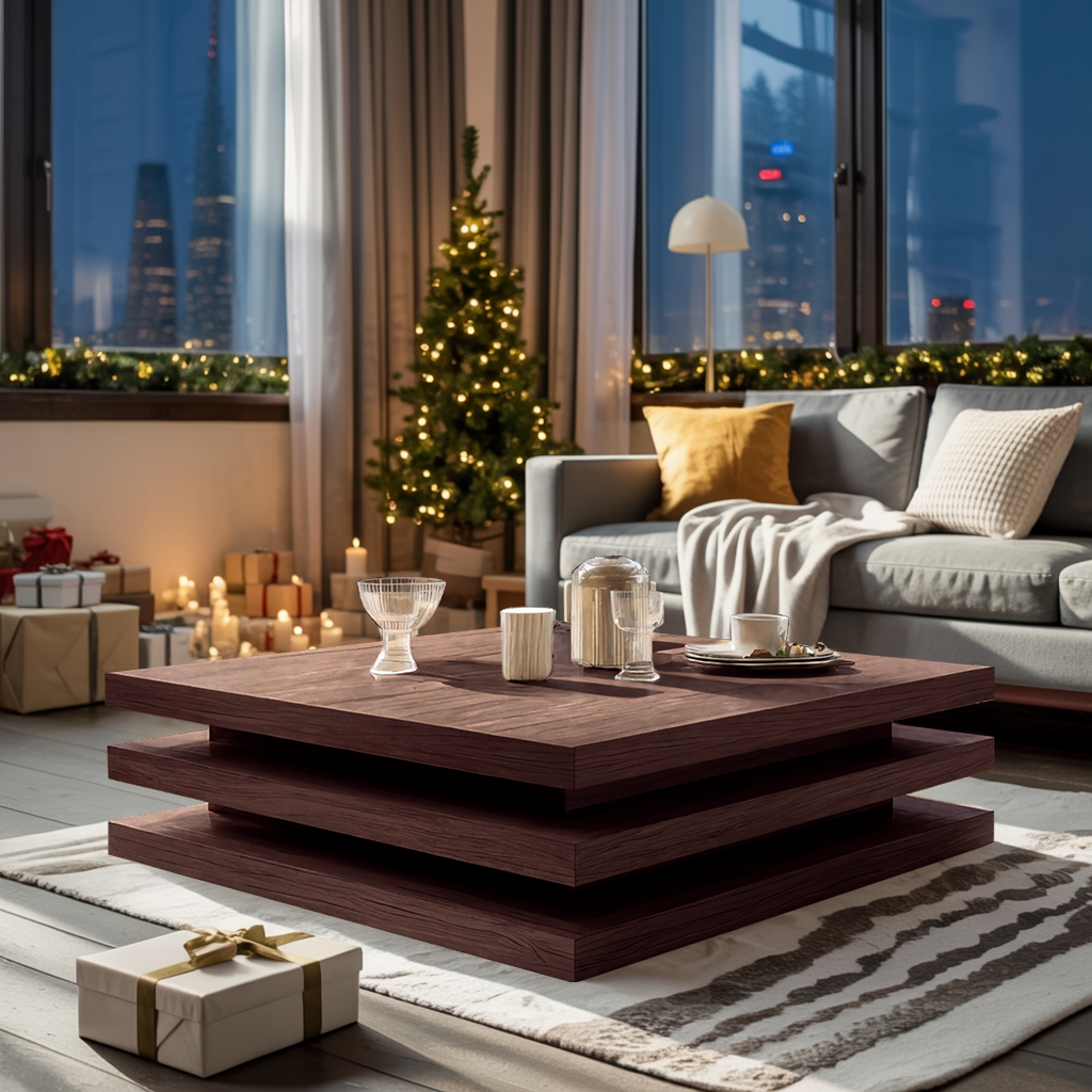 Modern Wooden Live Edge Coffee Table For Holiday Living Room