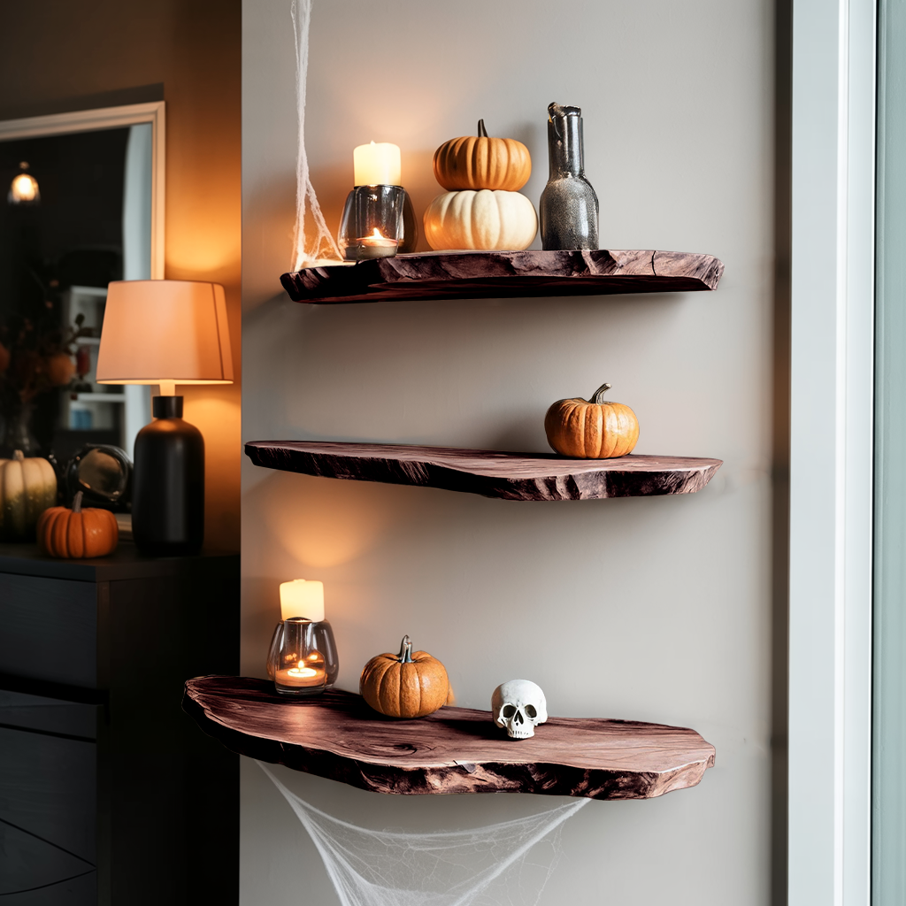 Mid Century Live Edge Floating Shelf For Furniture Decor Halloween Display