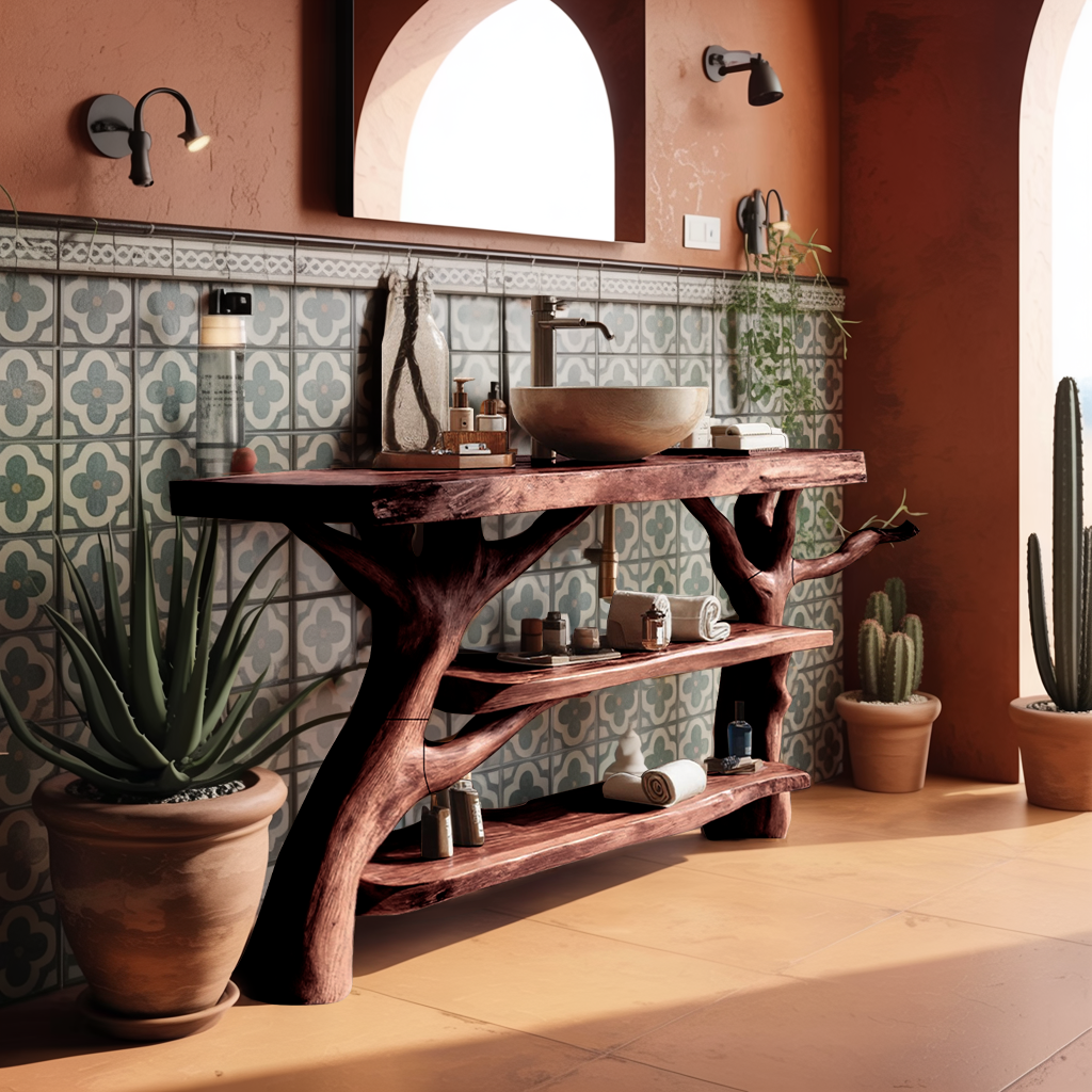 Mid Century Wooden Live Edge Bathroom Vanity For Stylish Home Furniture