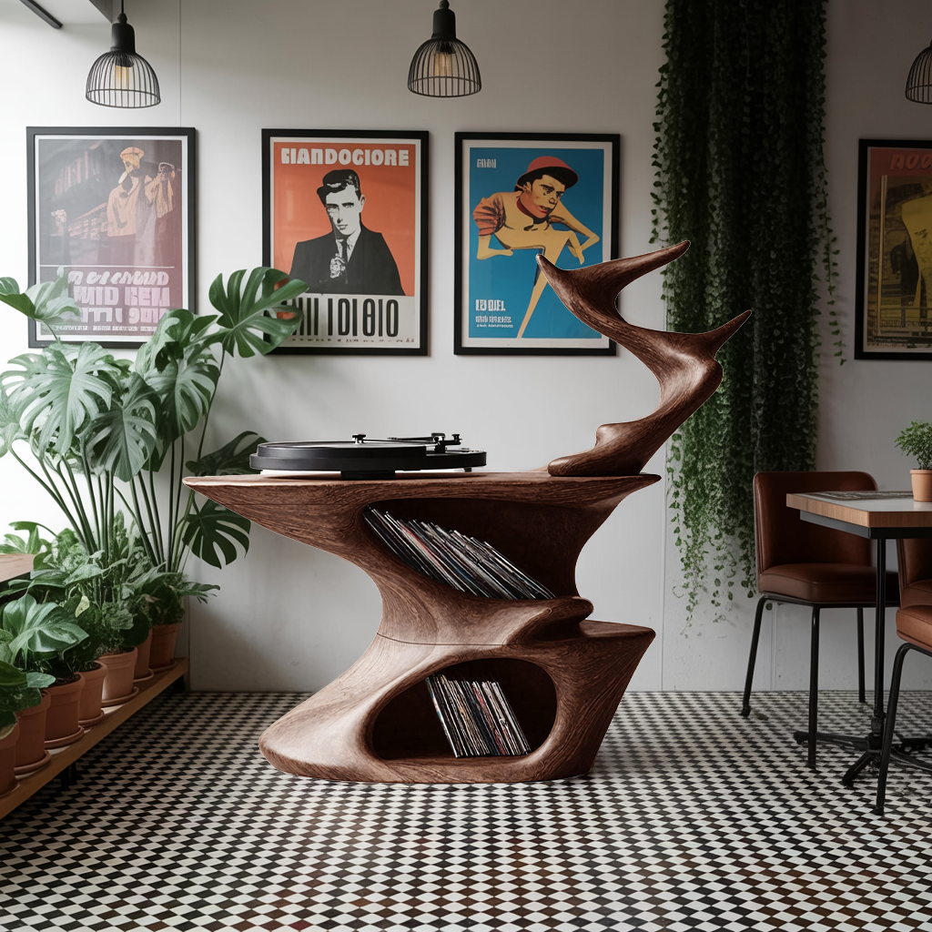 Rustic Live Edge Record Stand For Entryway