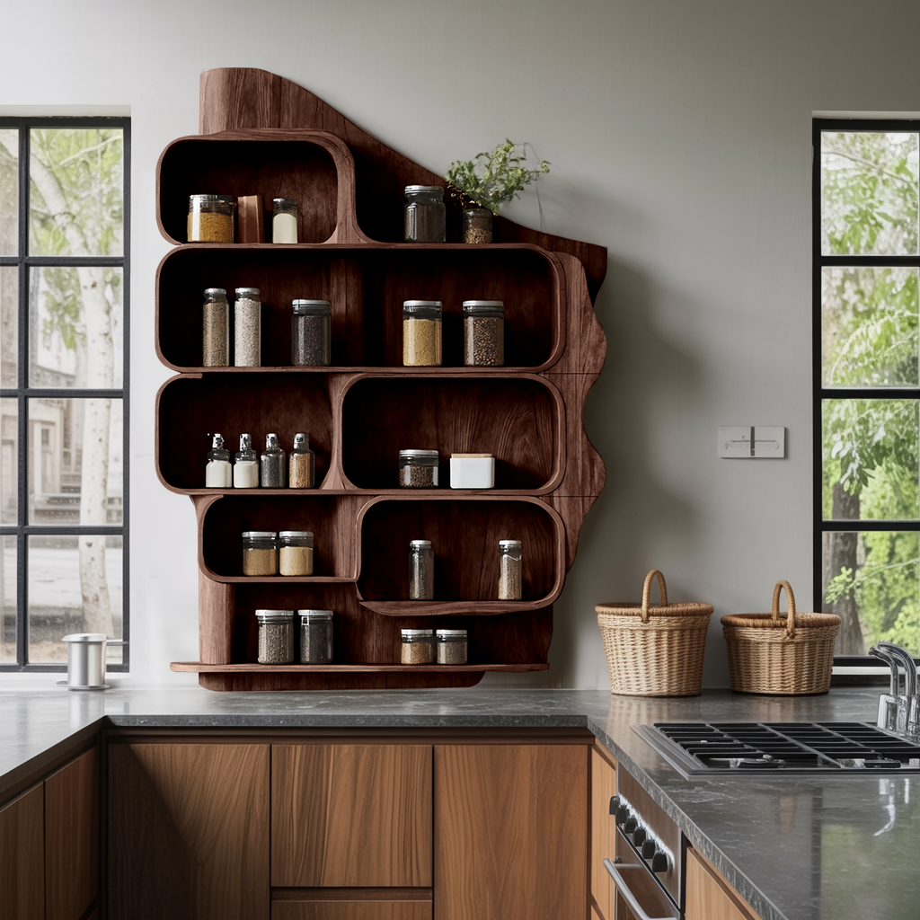 Handmade Wooden Spice Rack For Farmhouse Kitchen Wall