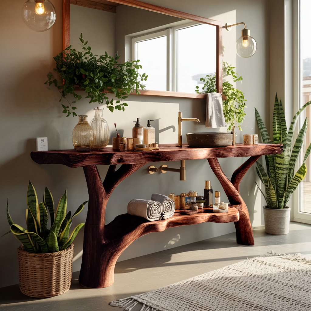 Farmhouse Wooden Live Edge Bathroom Vanity For Country Rustic Design