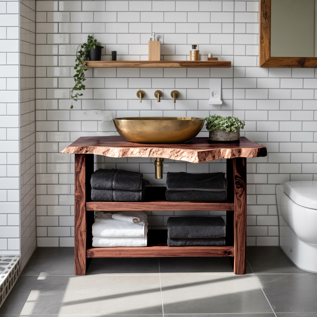 Farmhouse Wooden Vanity For Bathroom Furniture Setup