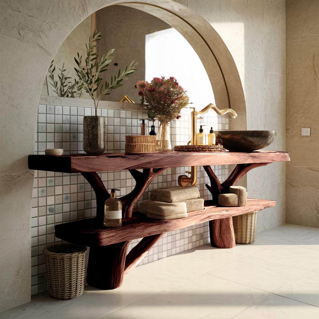 Mid Century Wooden Live Edge Bathroom Vanity For Elegant Bathroom Decor