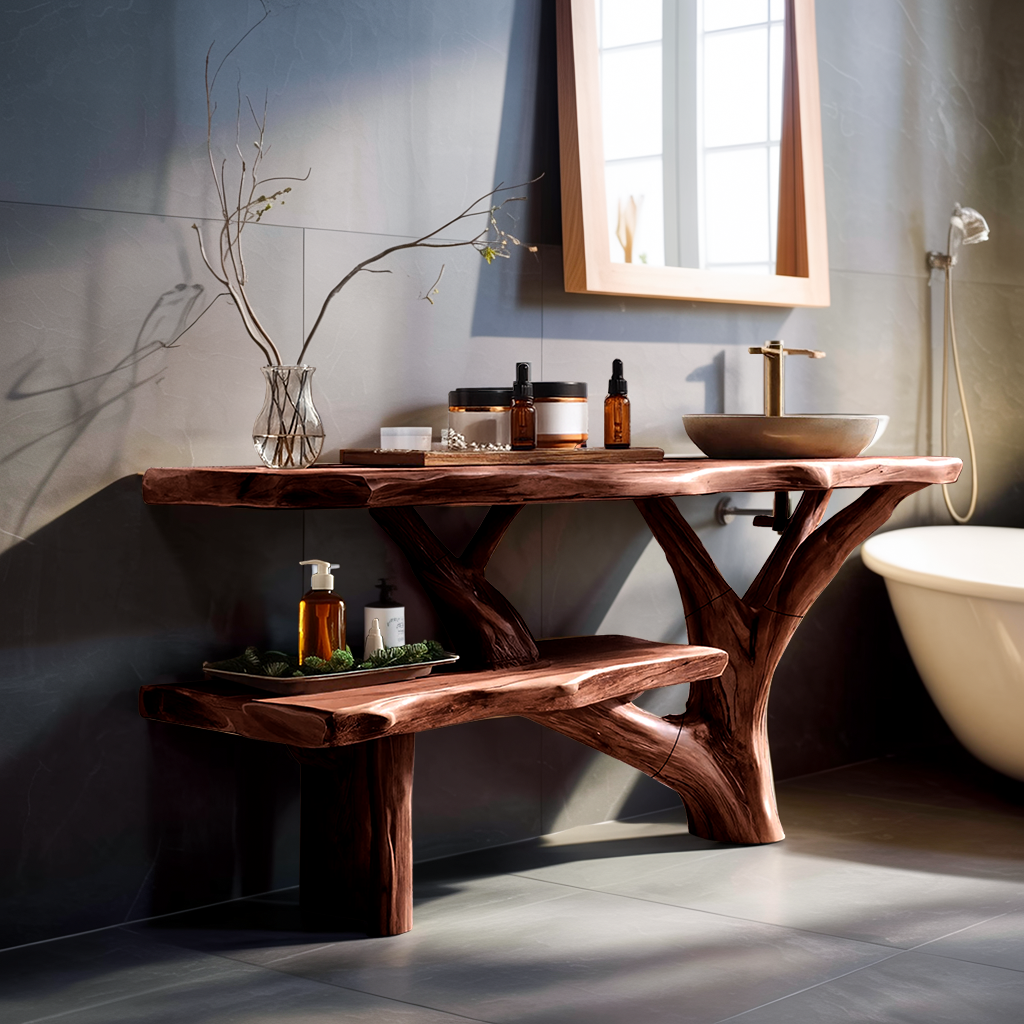 Farmhouse Wooden Live Edge Bathroom Vanity For Bathroom Design