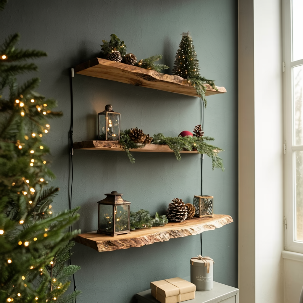 Handcrafted Solid Wood Floating Shelf For Festive Entryway Design