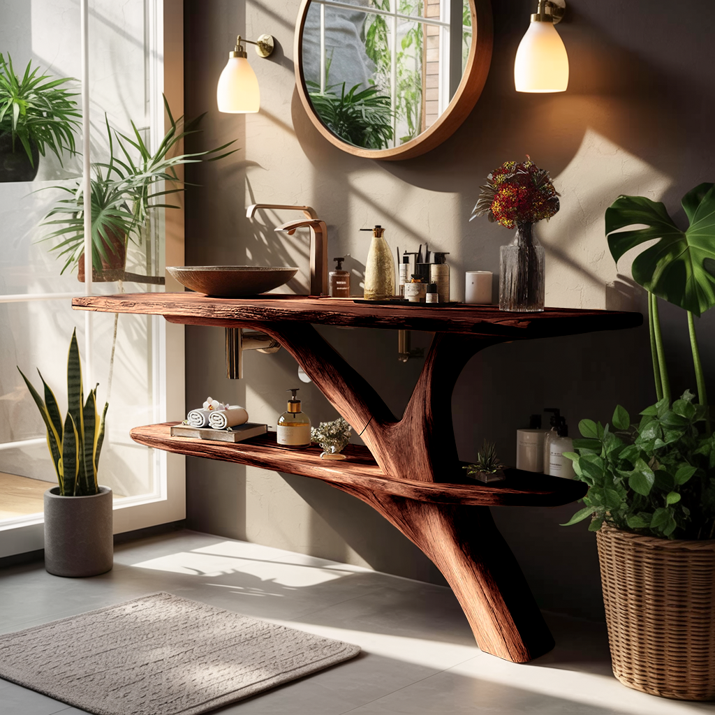 Mid Century Wooden Live Edge Bathroom Vanity For Luxury Home Decor