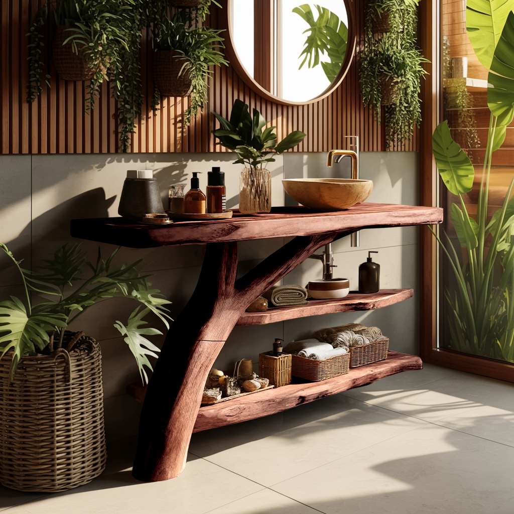 Handcrafted Live Edge Tree Trunk Vanity For Modern Bathroom Furniture Decor