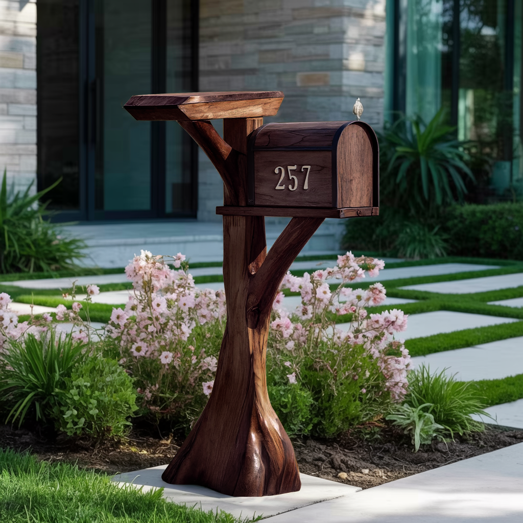 Modern Wooden Sculpture Mailbox For Garden Patio Furniture Design