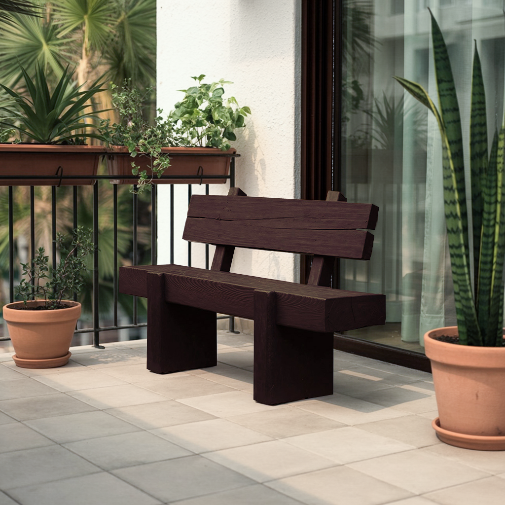 Modern Solid Wood Outdoor Bench With Charred Finish For Garden Or Patio