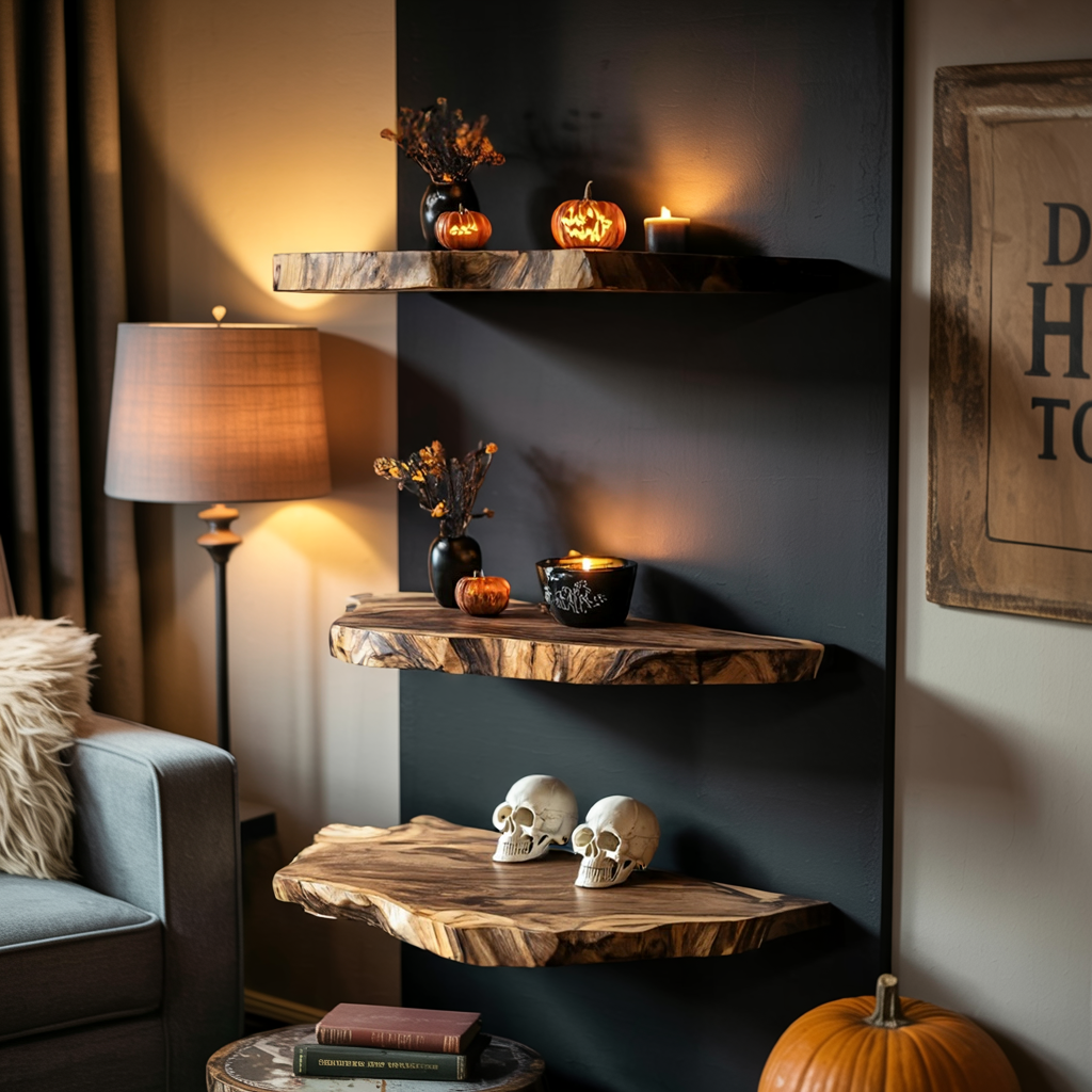 Handcrafted Solid Floating Shelf For Bedroom Unique Halloween Accent