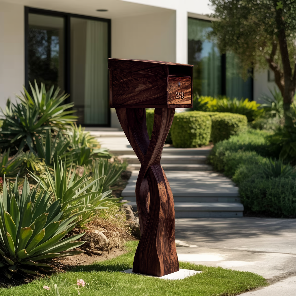 Modern Solid Wood Sculpture Mailbox For Garden Yard Decoration
