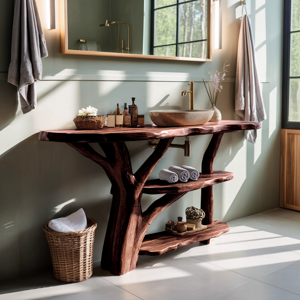 Modern Wooden Live Edge Bathroom Vanity For Stylish Furniture Design