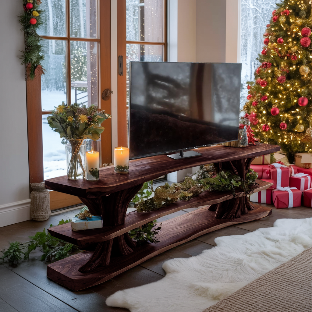 Modern Wooden Live Edge TV Console For Cozy Winter Living Room