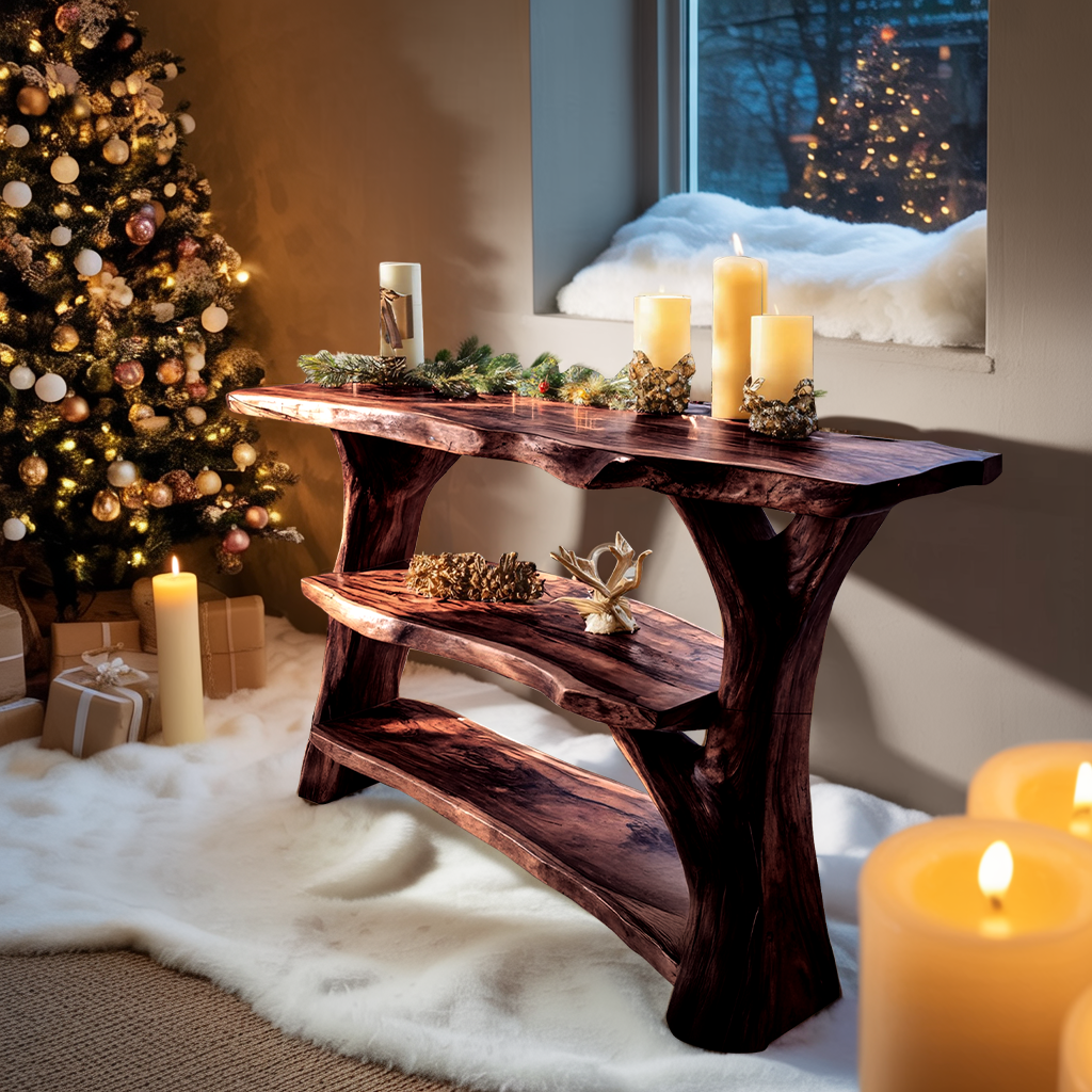 Modern Wooden Live Edge Console Table For Bedroom Decor Christmas Style
