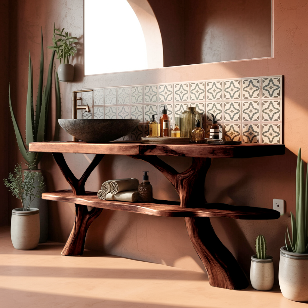 Modern Wooden Live Edge Bathroom Vanity For Elegant Bathroom Interior