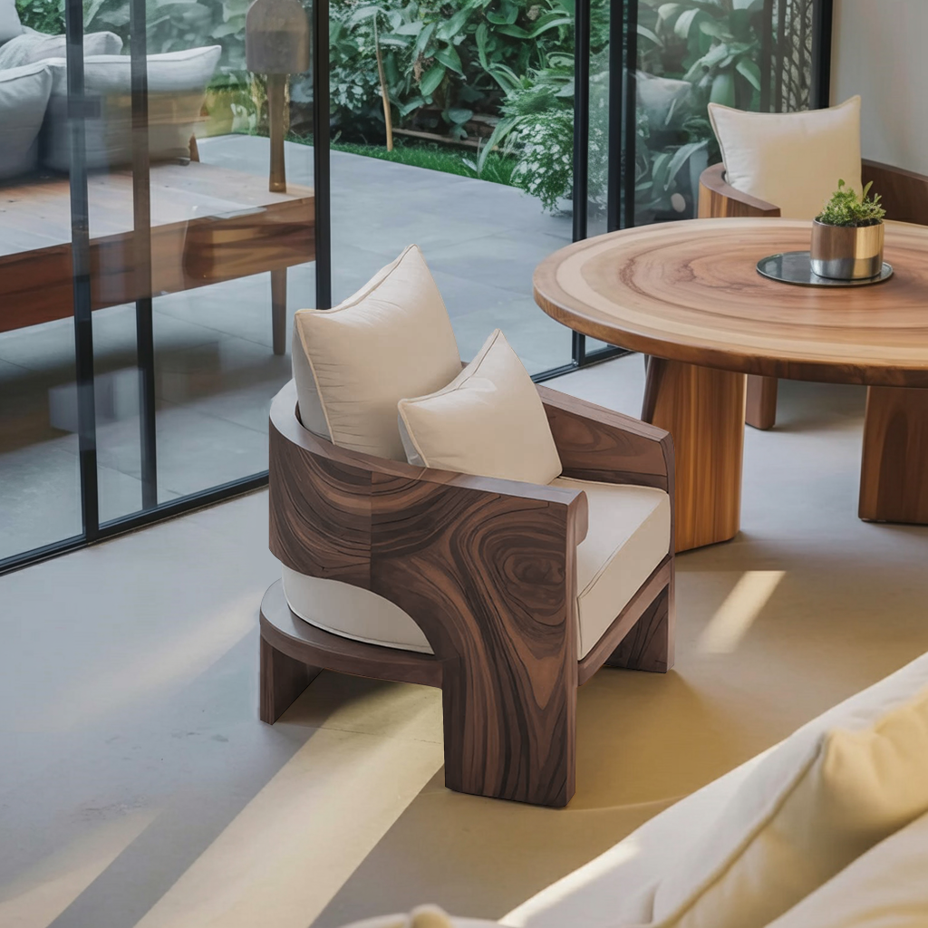 Curved Outdoor Wood Lounge Chair For Patio Or Balcony