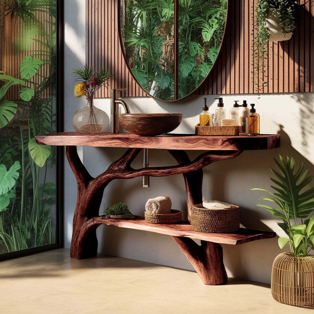 Handcrafted Wooden Live Edge Bathroom Vanity For Classic Bathroom Decor