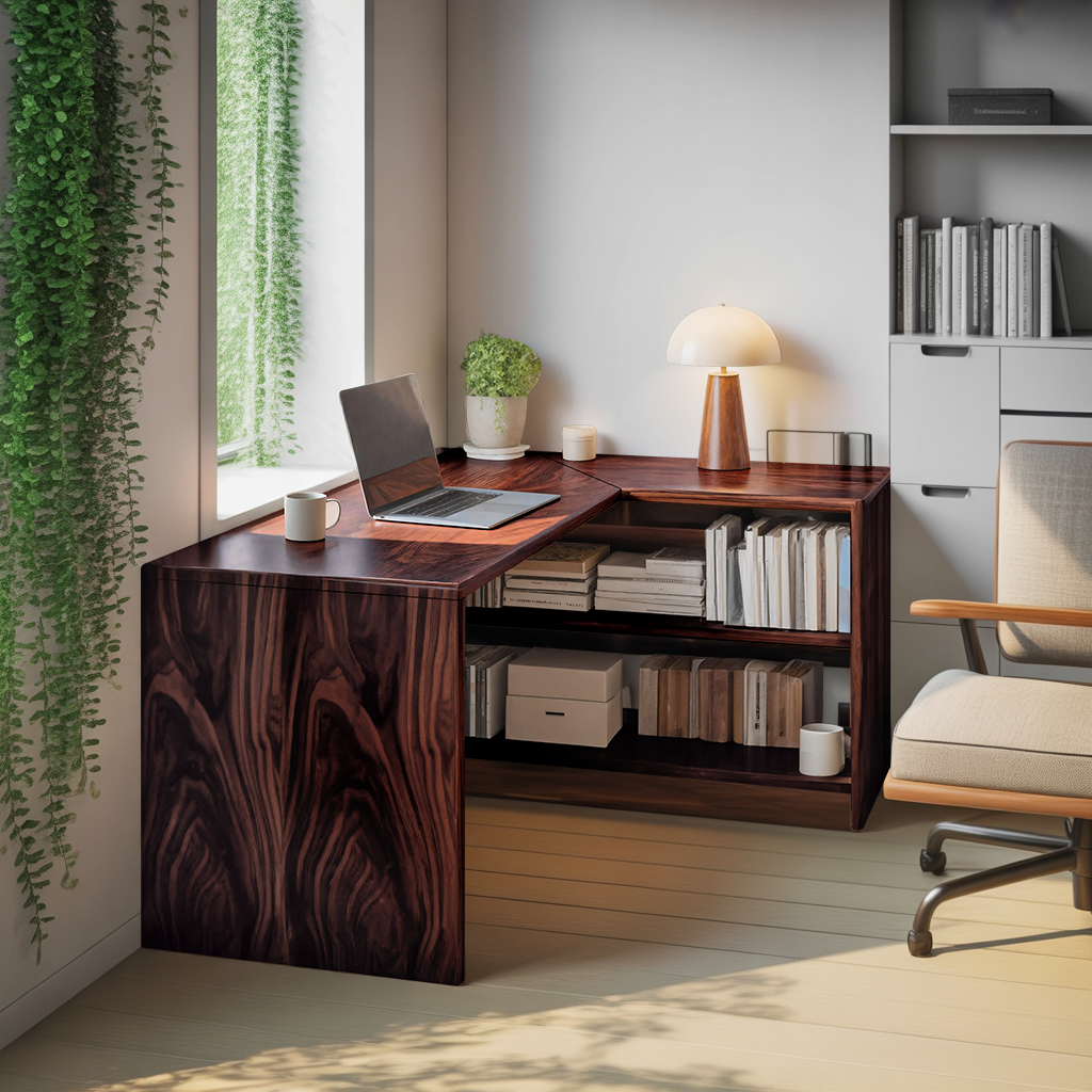 Modern L Shaped Wooden Desk With Bookshelf For Home Office Or Study