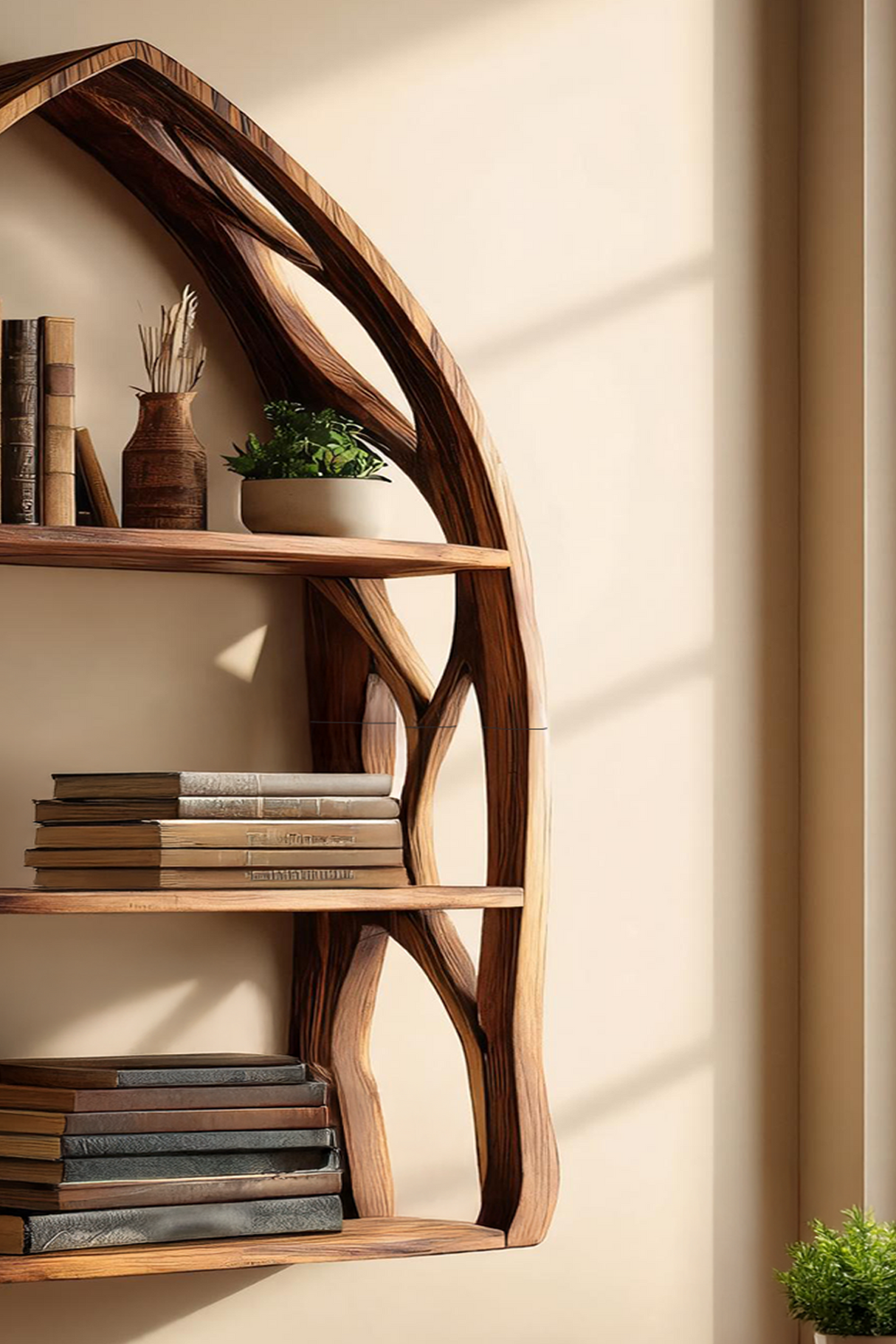Modern Arch Wooden Wall Shelf for Bedroom Styling