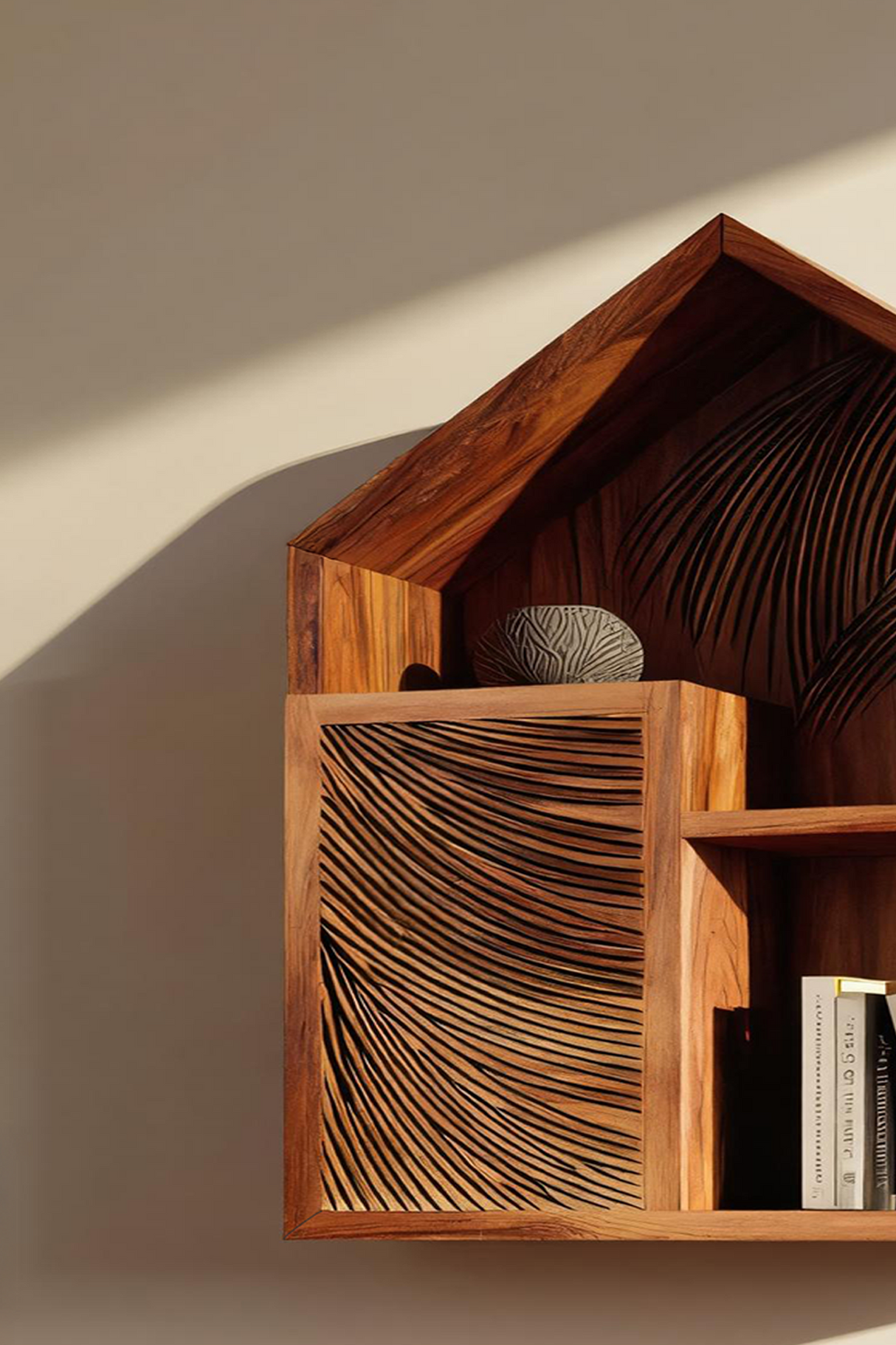 Handcrafted Wooden Wall Shelf For Living Room Decor