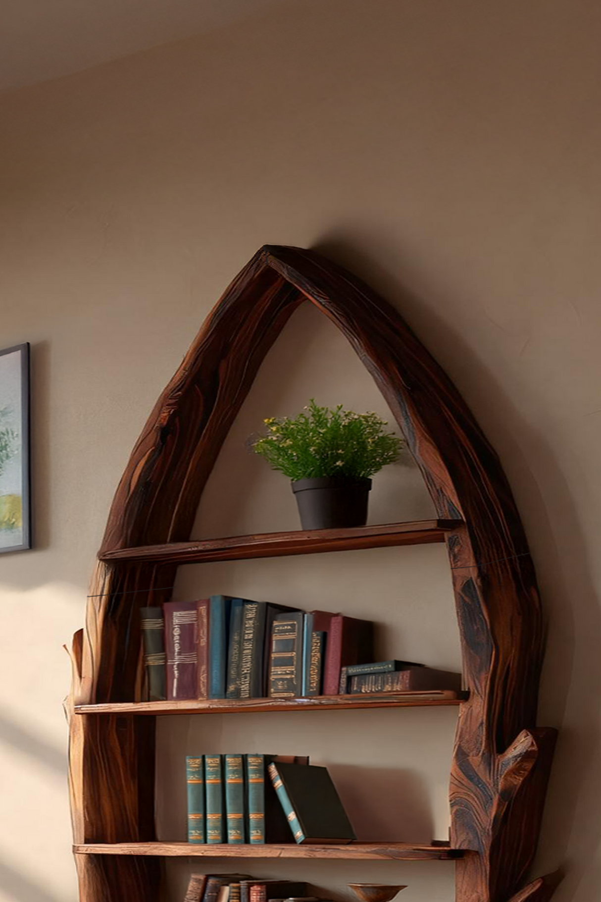 Mid Century Curved Wood Wall Shelf For Furniture Decor