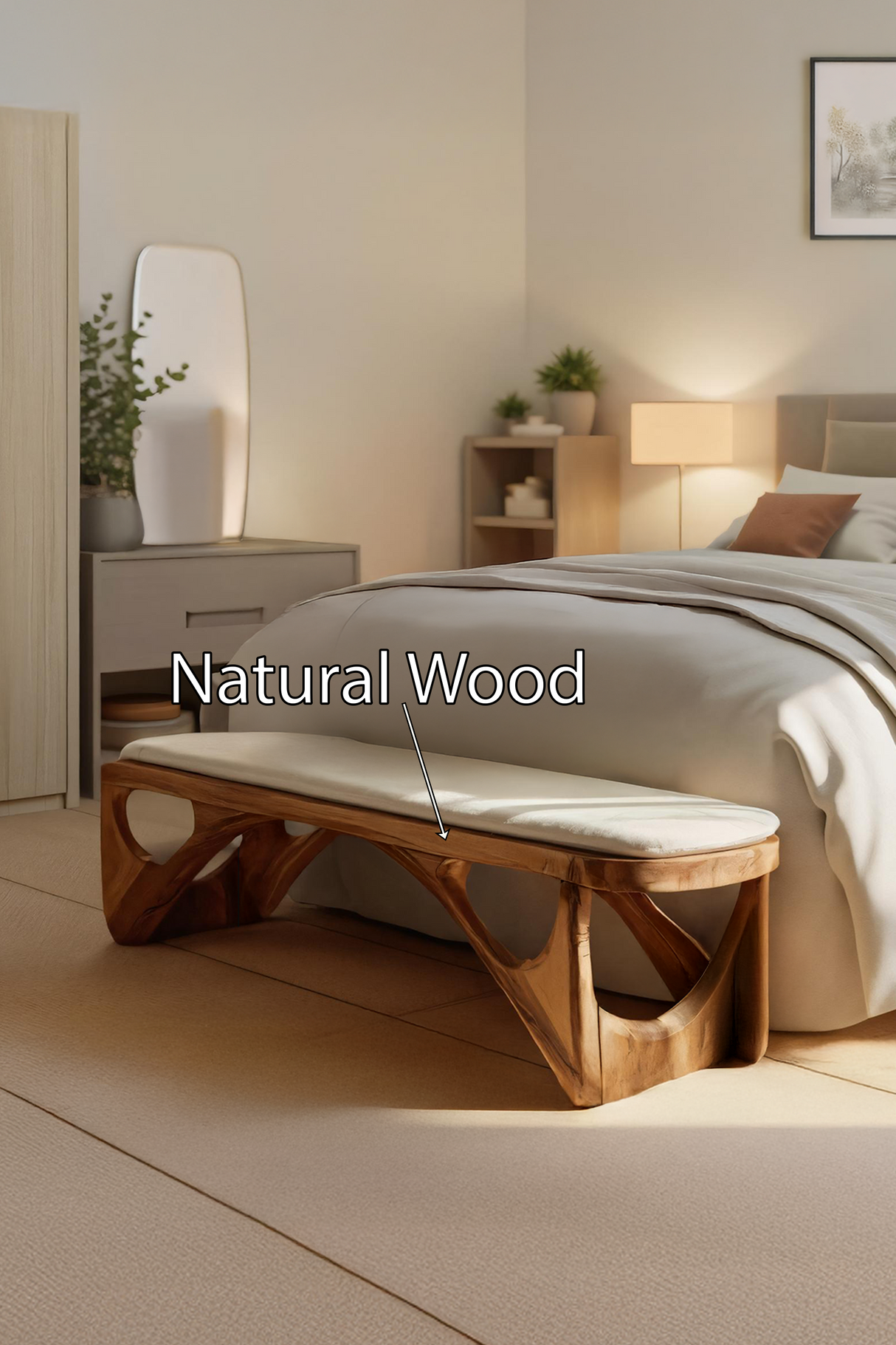 Minimalist Curved Wood Bench For End-of-Bed Design