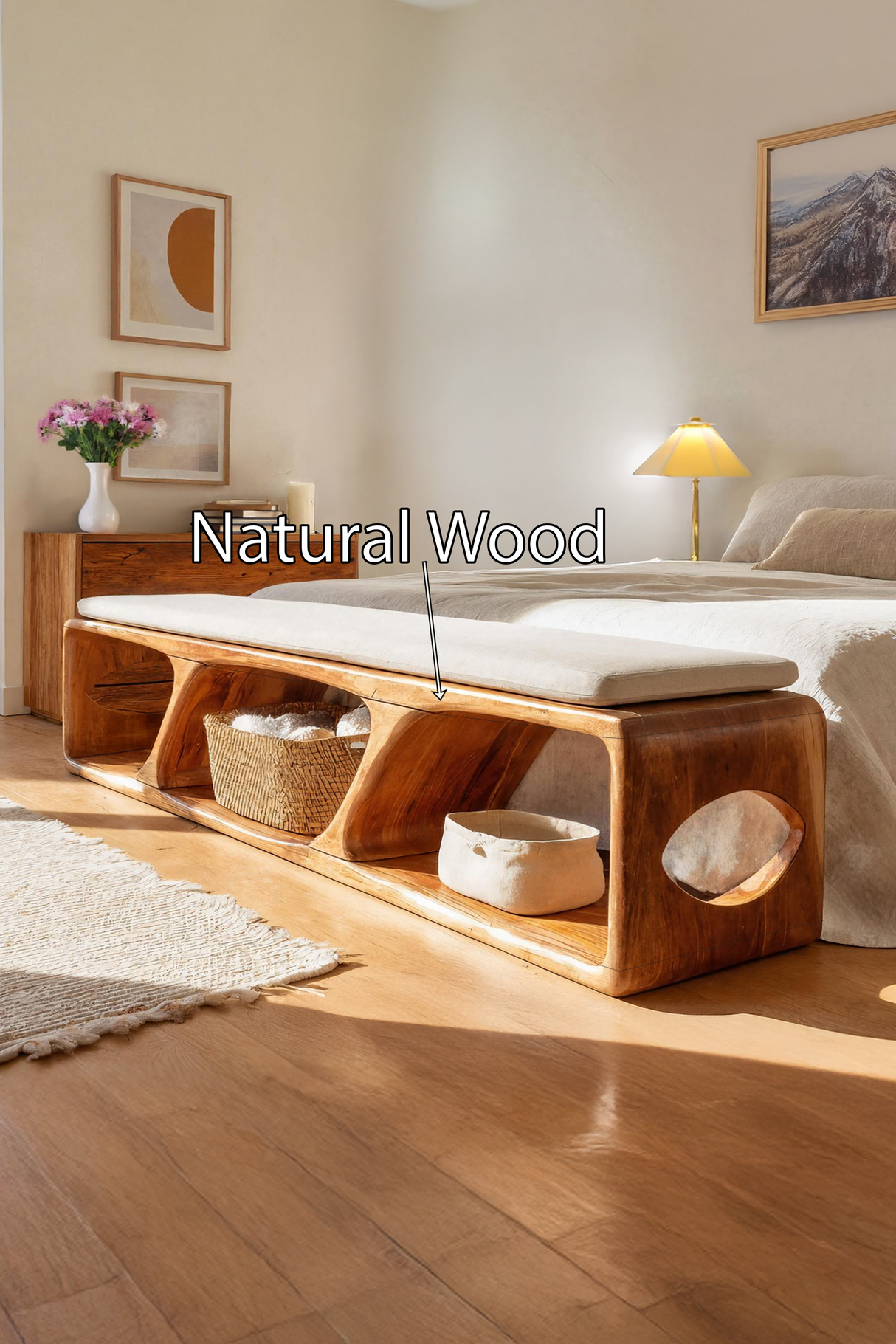 Mid Century Wood Bench For Warm Interior Spaces