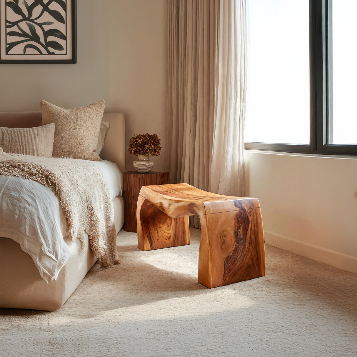 Live Edge Wooden Bench For Entryway Seating And Display