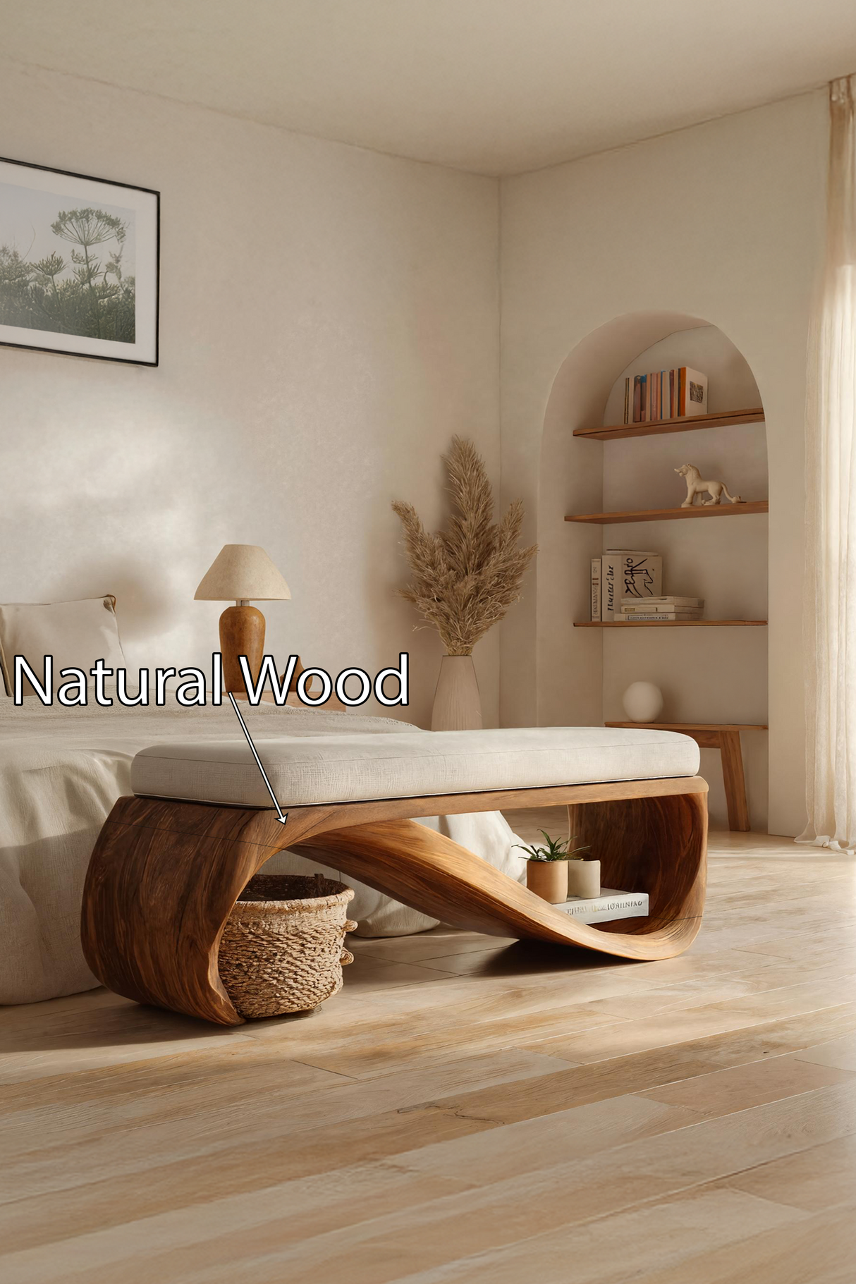 Mid Century Wooden Bench For End-of-Bed Placement