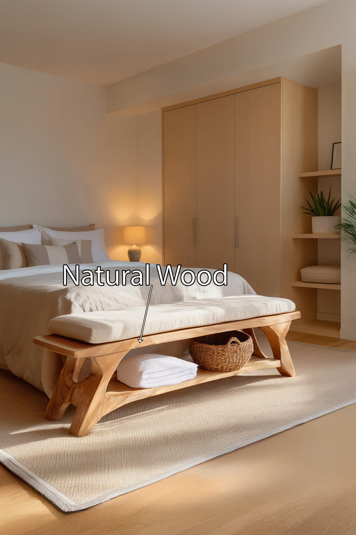 Modern Sculpted Wood Bench For Bedroom Interior Styling