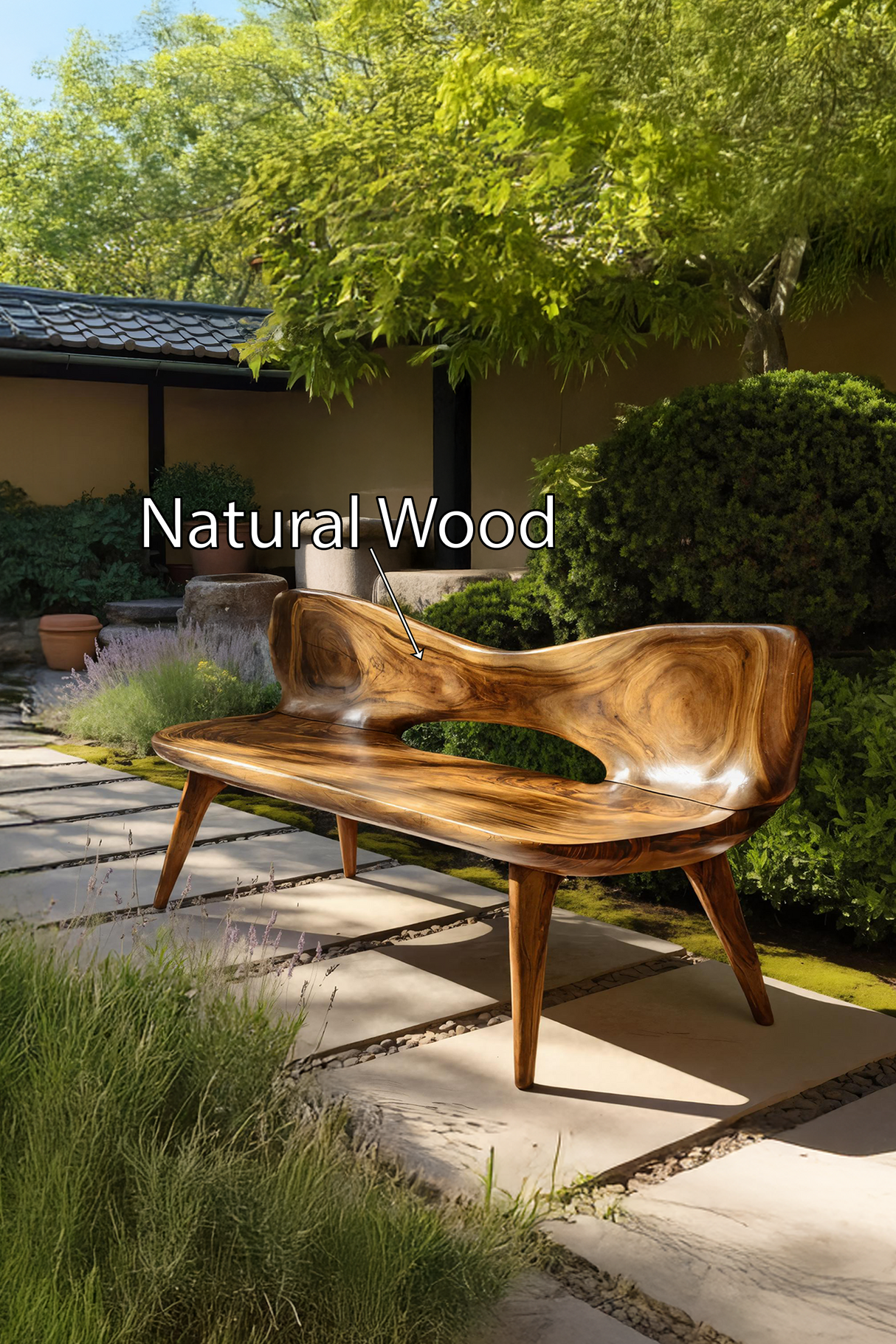 Mid Century Artistic Wooden Bench For Patio Setup