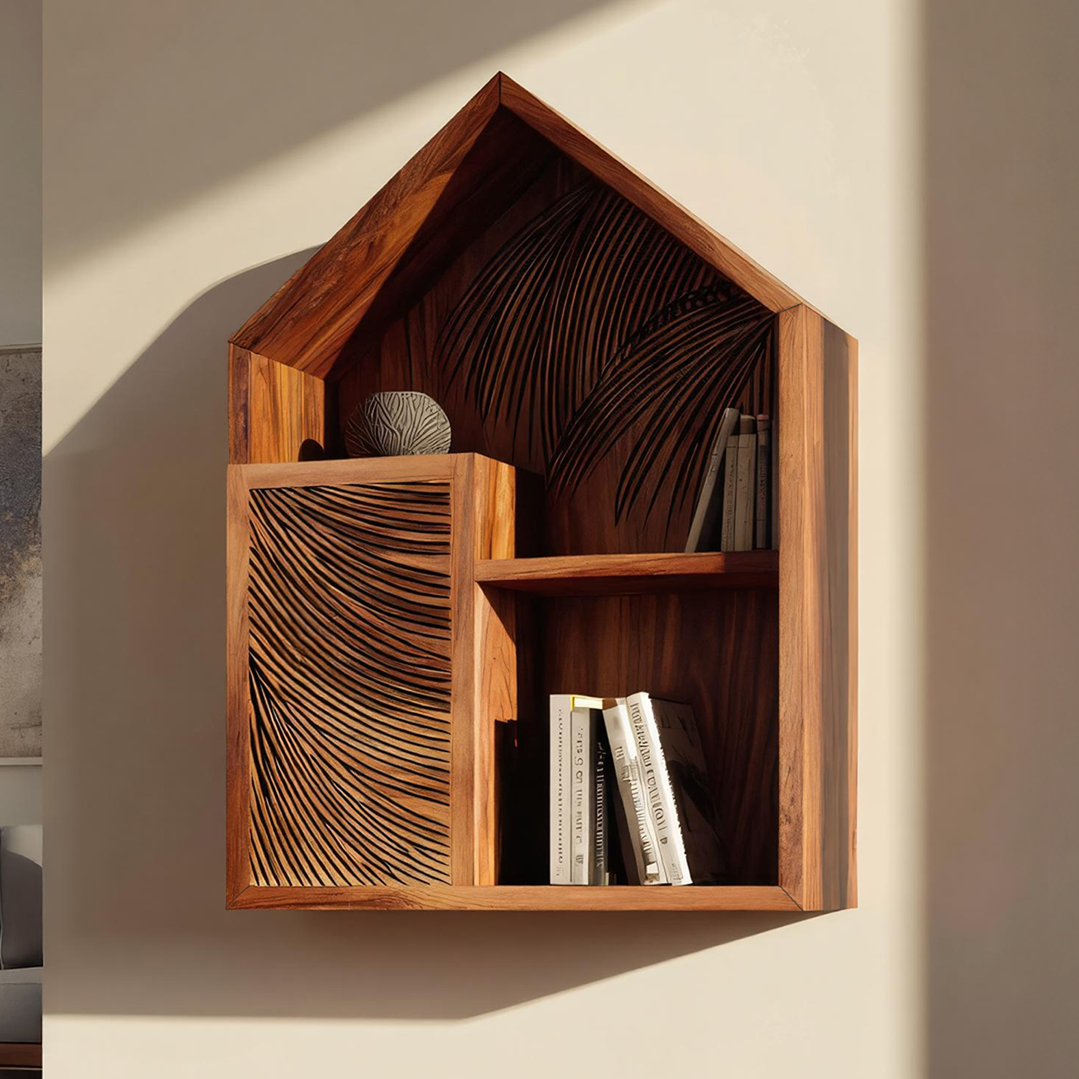 Handcrafted Wooden Wall Shelf For Living Room Decor