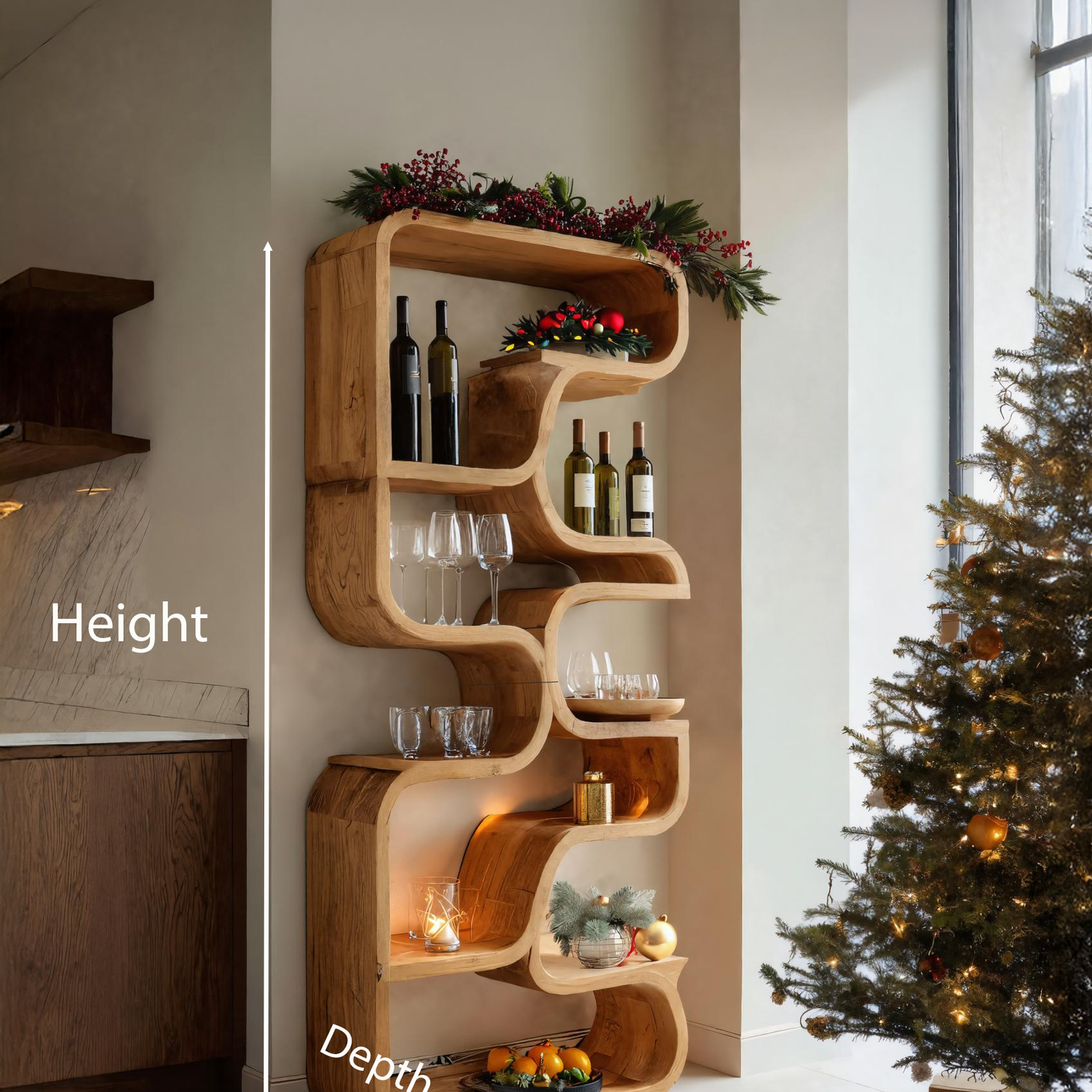 Christmas Handmade Curved Shelf Bar For Dining Room