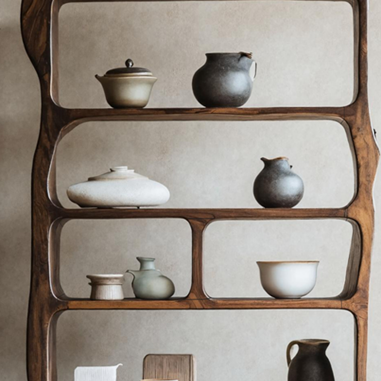 Mid Century Wooden Open Shelf For Living Room Furniture Decor