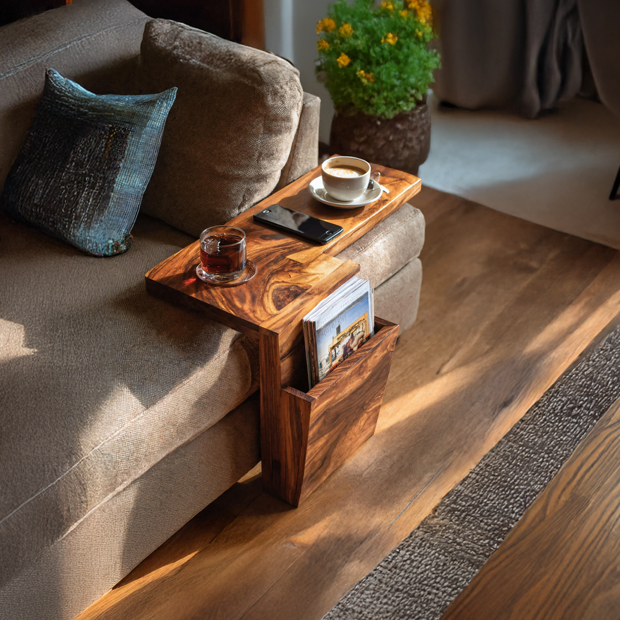 Live Edge Wooden Armrest For Elegant Sofa Decoration