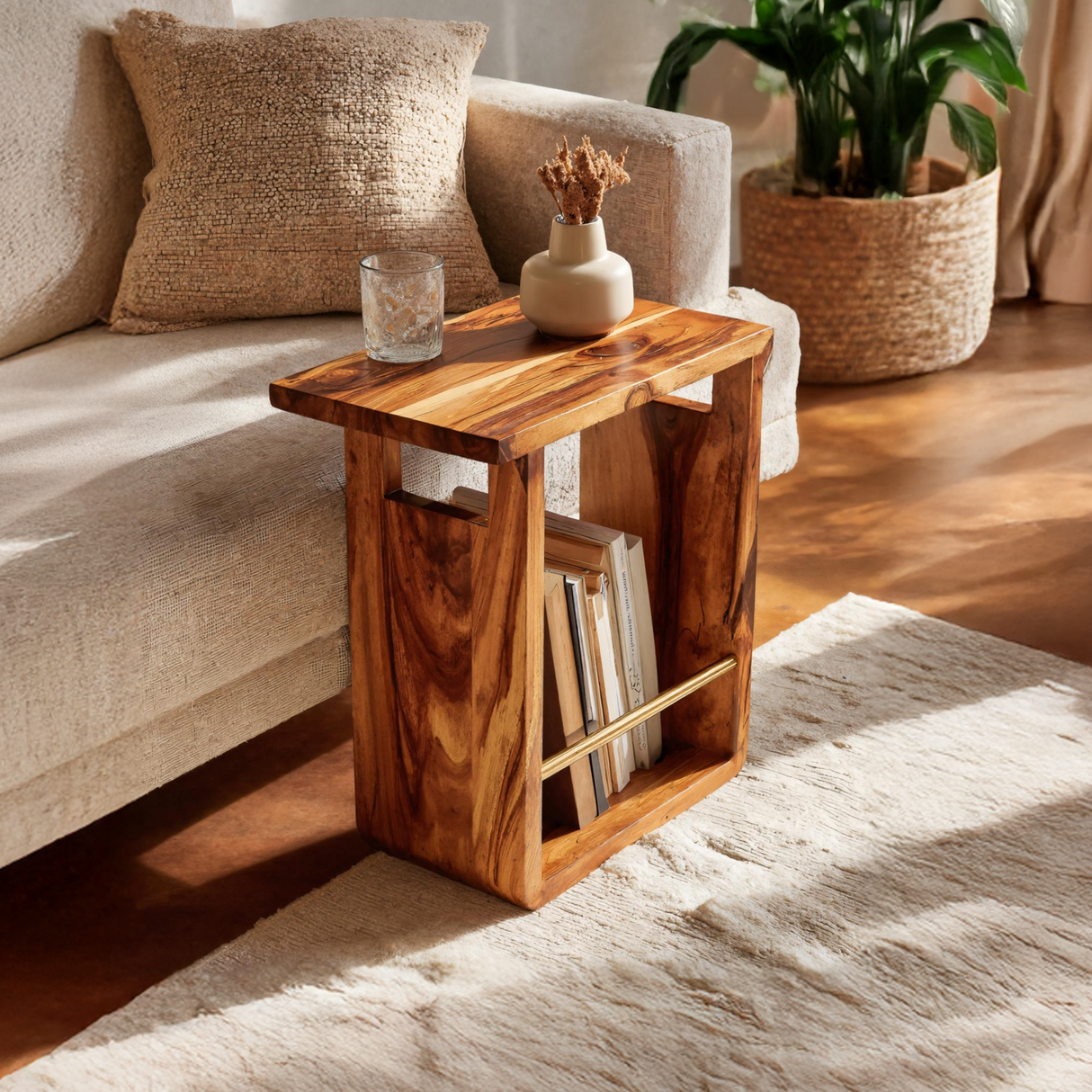 Modern Solid Wood Side Table For Living Room Setup