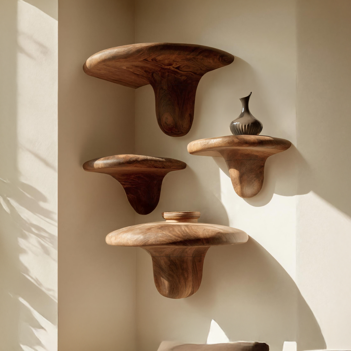 Farmhouse Handcrafted Solid Wood Mushroom Shelf For Home Decor