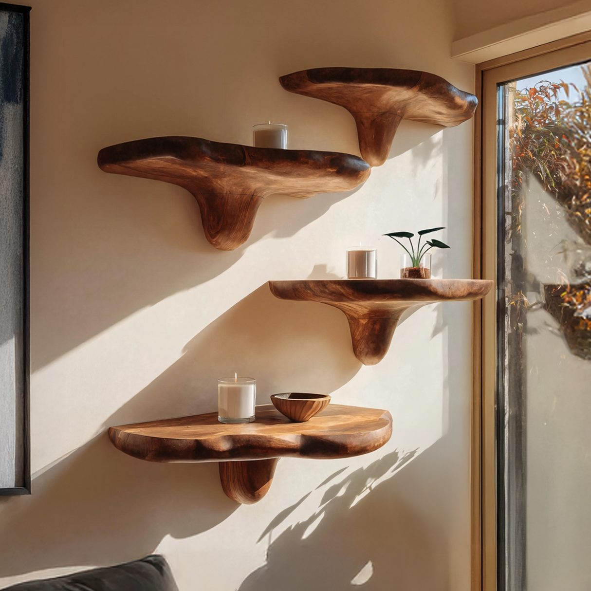 Modern Wooden Mushroom Shelf For Minimalist Living Room Decor